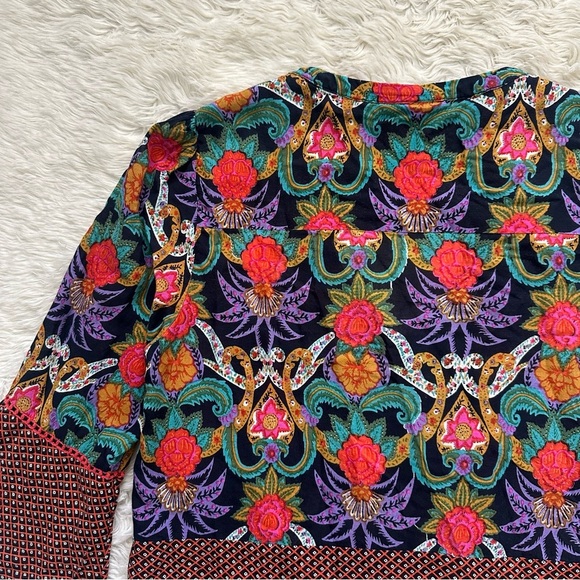 Anthropologie Maeve Top Carter Blouse Button Front Tie Waist 3/4 Sleeve Floral 4 - Picture 6 of 12